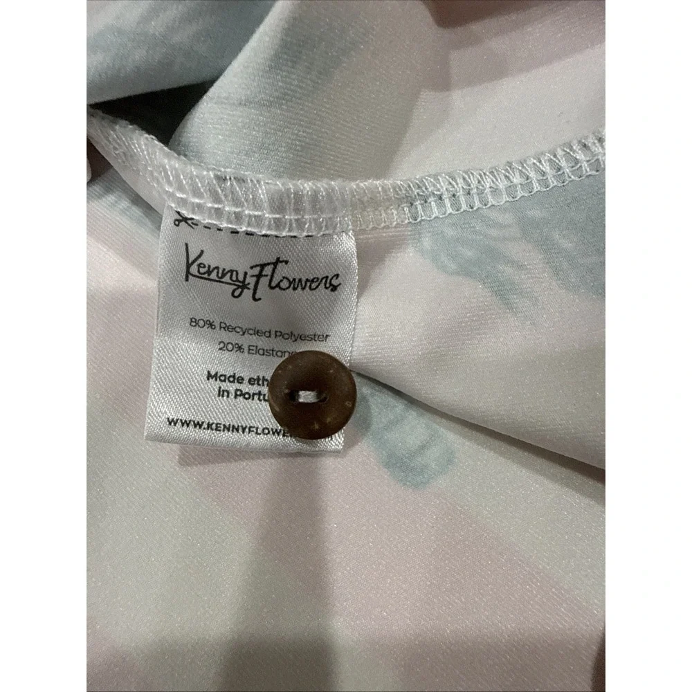Kenny Flowers Polo Shirt Mens Sz M Pink White Palm Tree Stripe Stretch Portugal